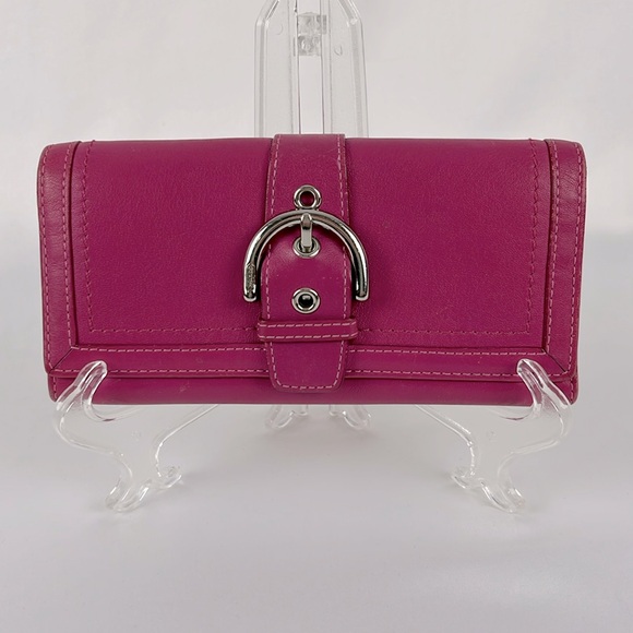 Coach Handbags - Coach Soho Pink Leather Long Buckle Wallet with Snap Closure Vachetta Interior